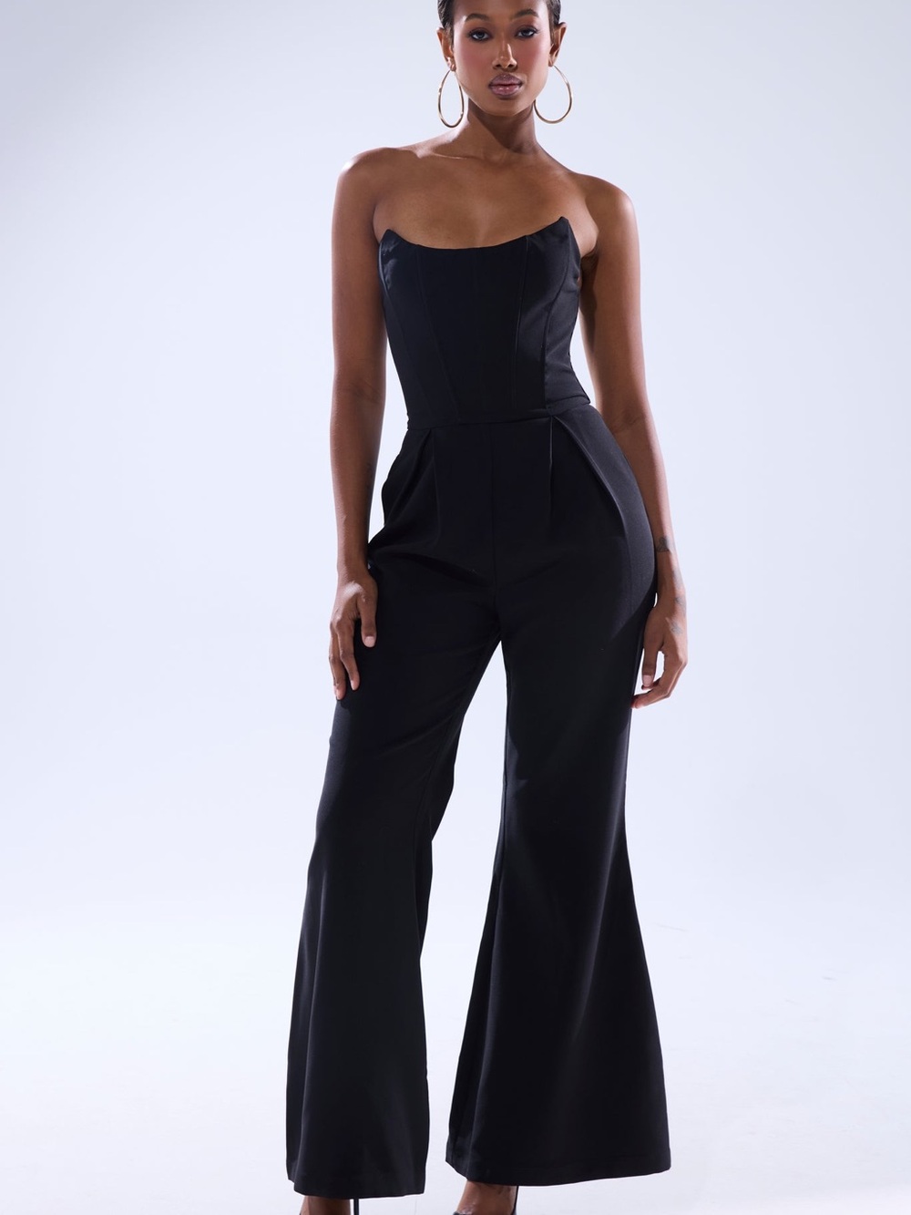 AKIRA Black Strapless Wide-Leg Jumpsuit